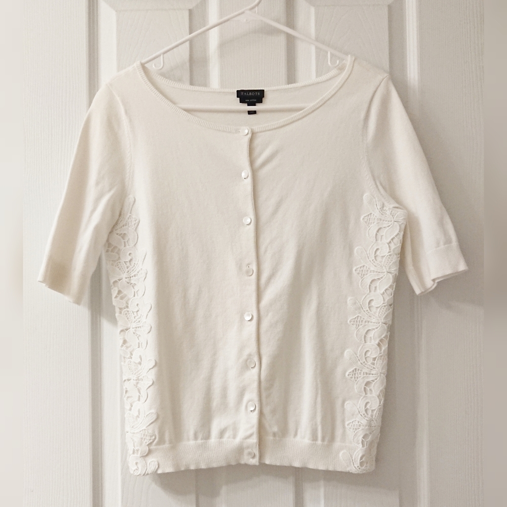 3/$25 - Talbots White Cotton Mid-Sleeve Cardigan
